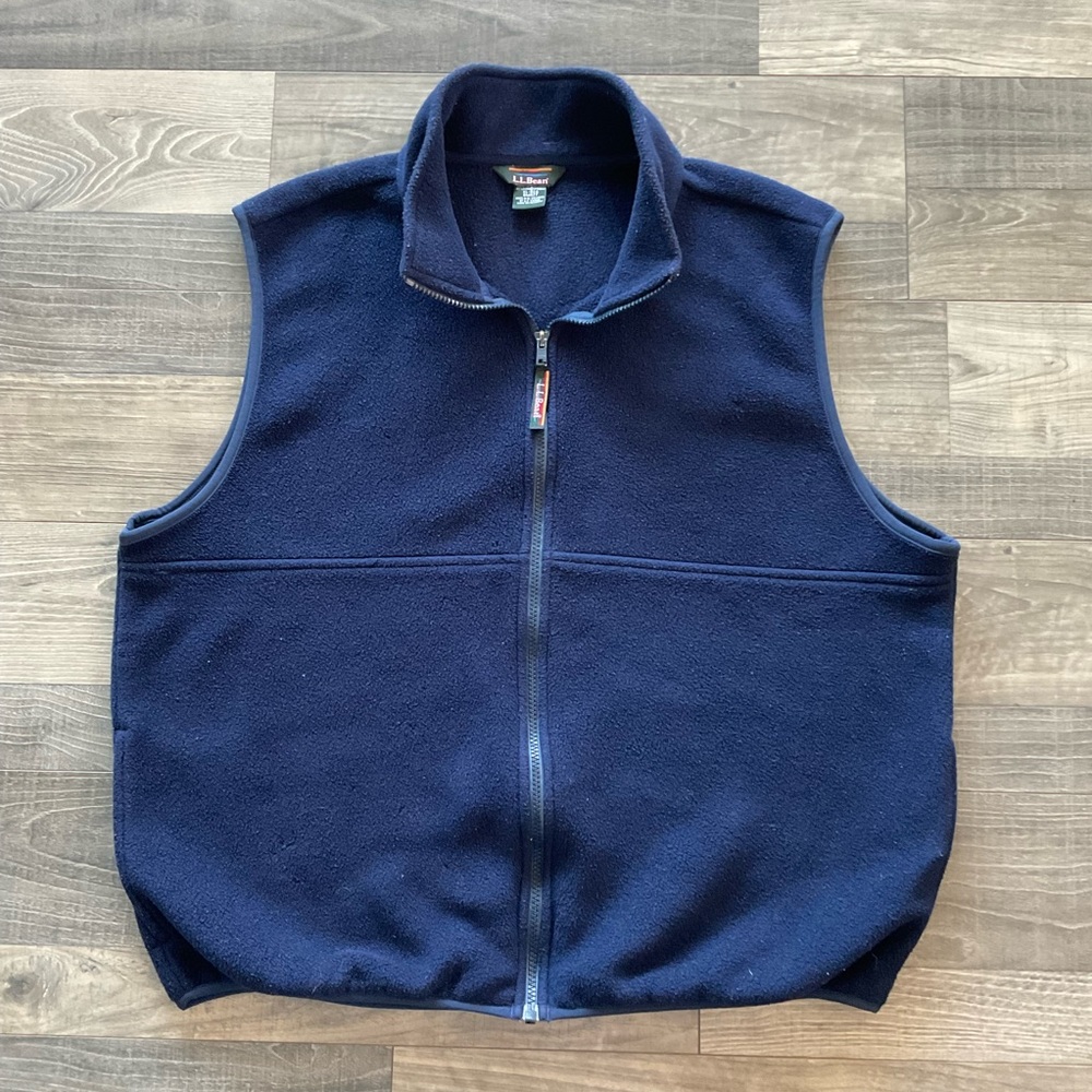 VTG LL Bean Polar Fleece Vest Men’s XL Navy Blue Pockets 0MR77